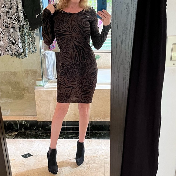 Alice+Olivia Tabitha Black and Chocolate Cheetah Print Bodycon Dress NWT SZ S - Picture 7 of 12